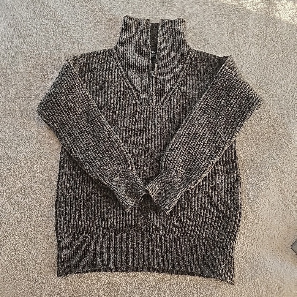 Filson Funnel Neck‎ Zip Sweater 20115154 MADE IN SCOTLAND Grey Brown Merino Wool